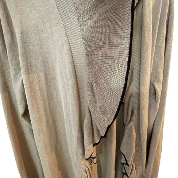 By Design Women's Open Front Ruffle Cardigan Beige with Black Piping. Size XL - Picture 6 of 9